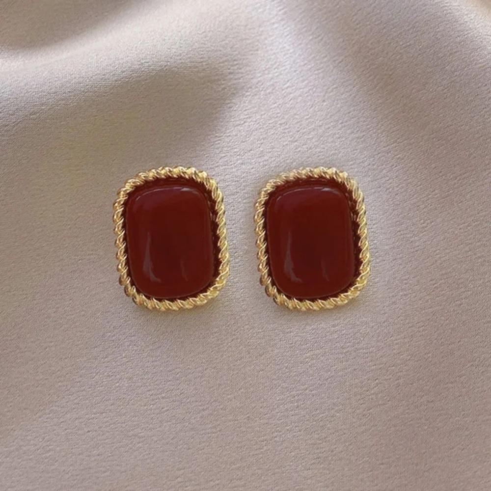 Classic Red Angora Stud Earrings